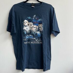 Prairie Mountain Men's Mount Rushmore Graphic Tee T-shirt Vintage Blue Large